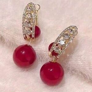 Chic Red Geometric Drop Earrings | Minimalist Niche Style Jewelry